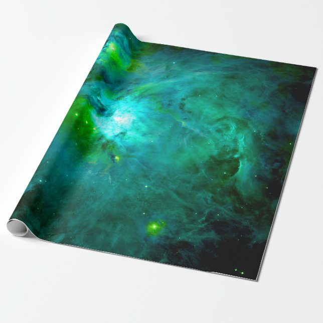 Papier Cadeau Nébuleuse d'Orion Vert Bleu Profond (Déroulé)