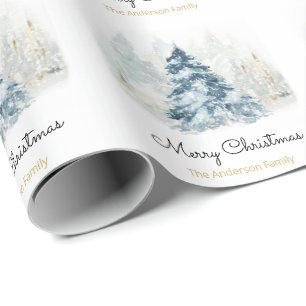 Papier Cadeau Neige de l'aquarelle des sapins de Noël neigeant 