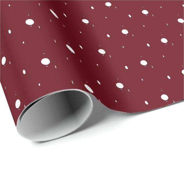 Papier Cadeau Neige, flocons blancs, hiver bordeaux (Coin rond)