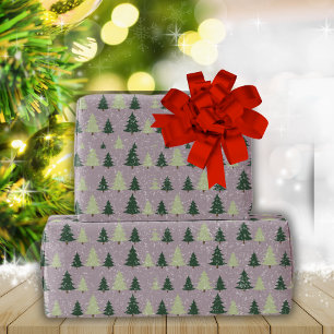 Papier Cadeau Neige mignonne et arbres de Noël verts