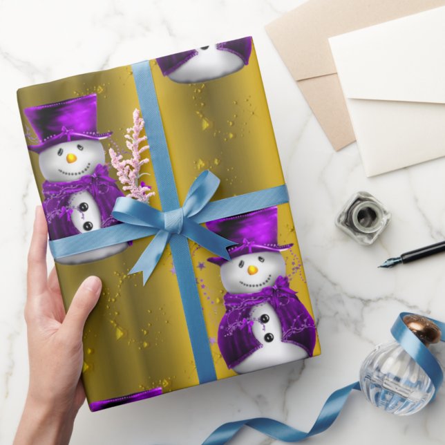Papier Cadeau Neiges violettes à Noël d'or (Créateur téléchargé)