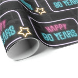 Papier Cadeau Neon 90th Birthday Marquee On Brick<br><div class="desc">Panneau de néon brillant avec une étoile sur le mur de la ville en briques foncées pour 90ème anniversaire.</div>