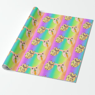 Papier Cadeau Neon Arc-en-ciel léger Giraffe lapin animal mignon
