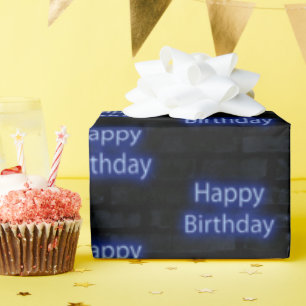 Papier Cadeau Neon Blue Joyeux Anniversaire En Brique