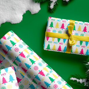 Papier Cadeau Néon coloré Typographique HO Arbre de Noël HO