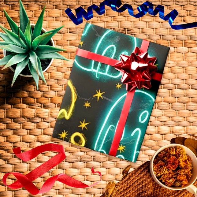 Papier Cadeau Neon Éffrayant Halloween Ghost Bats Motif Citrouil (Créateur téléchargé)