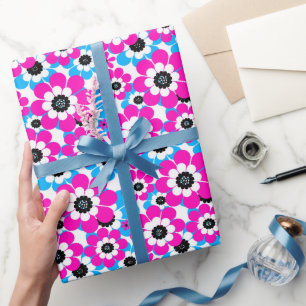 Papier Cadeau néon floral clair motif crimson lumineux et bleu