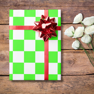 Papier Cadeau Neon Green Blanc À damiers Checkerboard Vintage