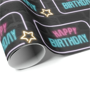 Papier Cadeau Neon Joyeux Marquee D'Anniversaire En Brique