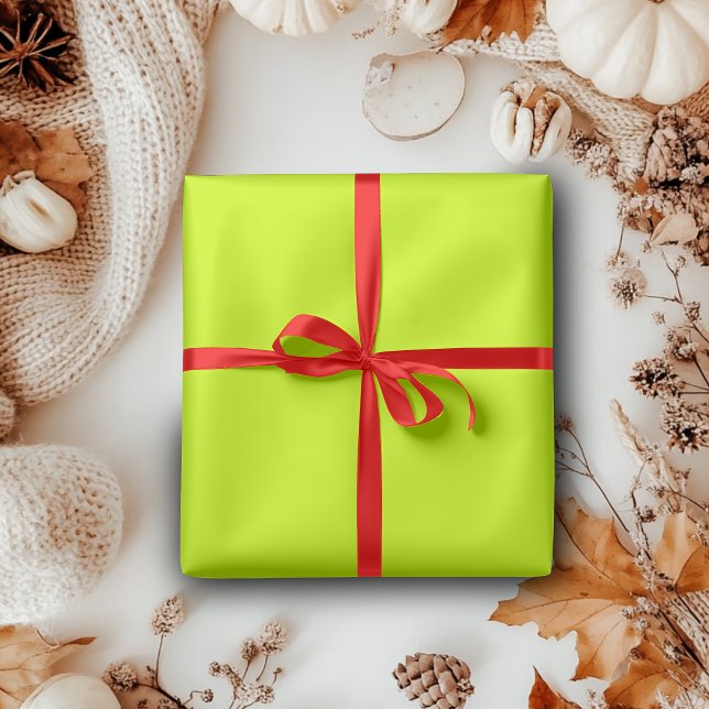 Papier Cadeau Neon Lime Jaune Couleur Solide | Classique | Éléga (Créateur téléchargé)