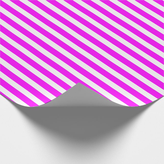 Papier Cadeau Néon Magenta et Rayures Horizontales Simples Blanc (Coin)