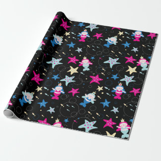Papier Cadeau NEON Mermaid Sea Life Poisson Starfish Fête d'anni