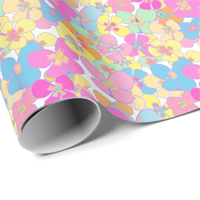 Papier Cadeau Neon Moderne Rétro Floral Pansy (Coin rond)