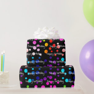Papier Cadeau Neon Rainbow Pois d'anniversaire