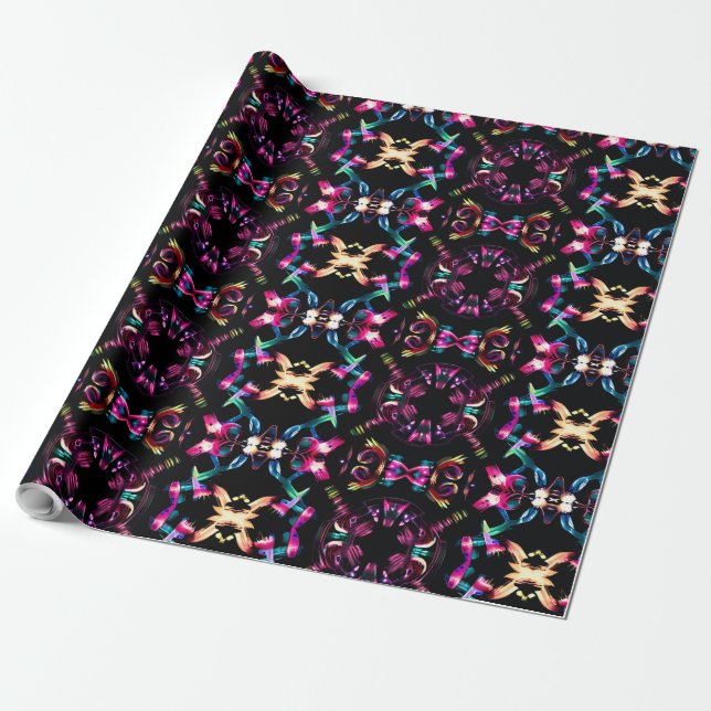 Papier Cadeau Neon Starburst Kaleidoscope (Déroulé)