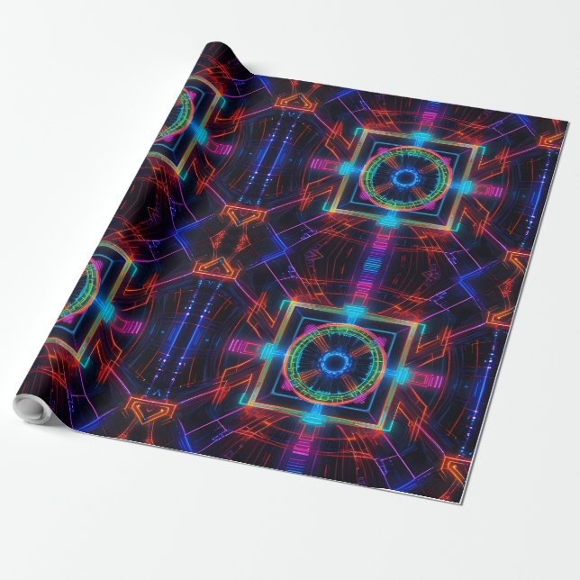 Papier Cadeau Neon Starburst Kaleidoscope (Déroulé)
