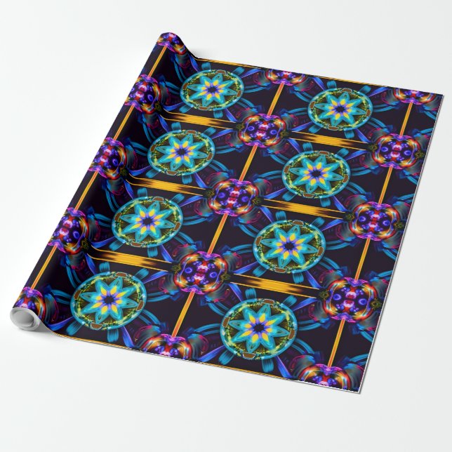 Papier Cadeau Neon Starburst Kaleidoscope (Déroulé)
