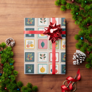 Papier Cadeau Neuf ornements de Noël dans des cadres audacieux