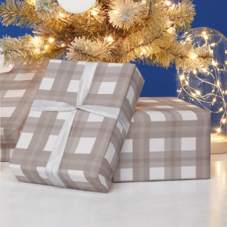Papier Cadeau Neutral Taupe Christmas Plaid Pattern