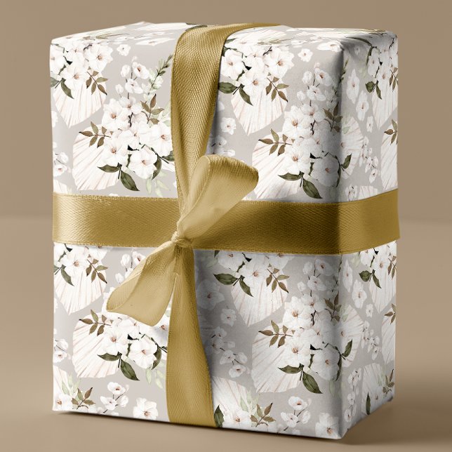 Papier cadeau Neutre Blanc Floral (Elegant boho gift wrap paper)