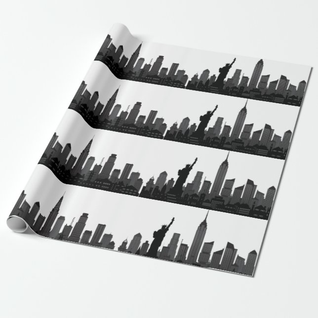 Papier Cadeau New York Skyline Black Big Apple Modern City (Déroulé)