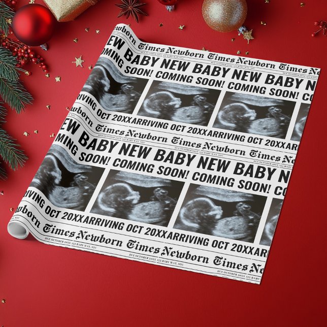 Papier Cadeau Newborn Times Newspaper Baby Photo Personalized (Créateur téléchargé)