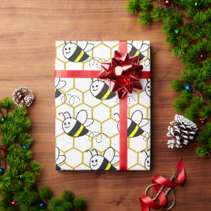 Papier Cadeau Nid d'abeille à miel noir jaune blanc motif