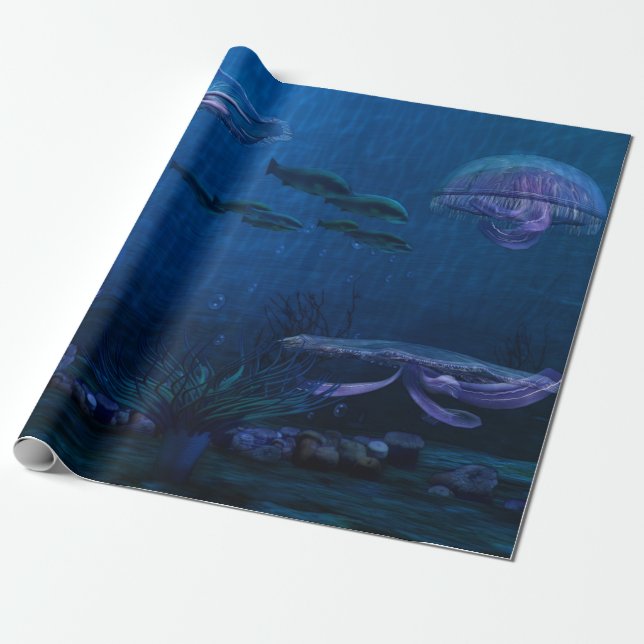 Papier Cadeau Night Lights Jellyfish Aquarium (Déroulé)