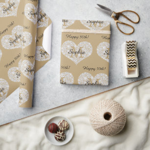 Papier Cadeau N'importe quel anniversaire, cœur de diamant, mono