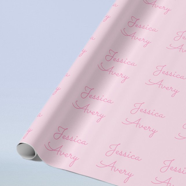 Papier Cadeau N'importe quel nom | Joli rose cursive (Créateur téléchargé)