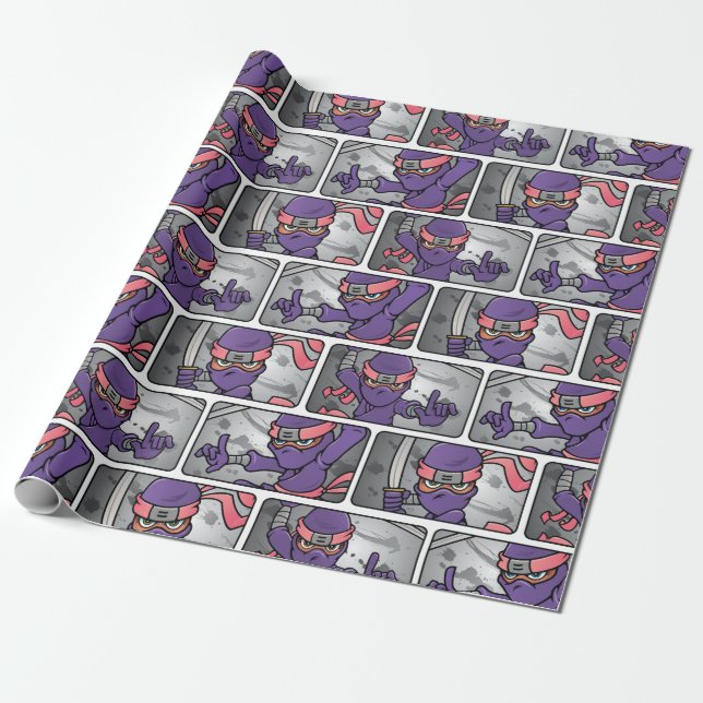 Papier Cadeau Ninja violet personnalisable (Déroulé)