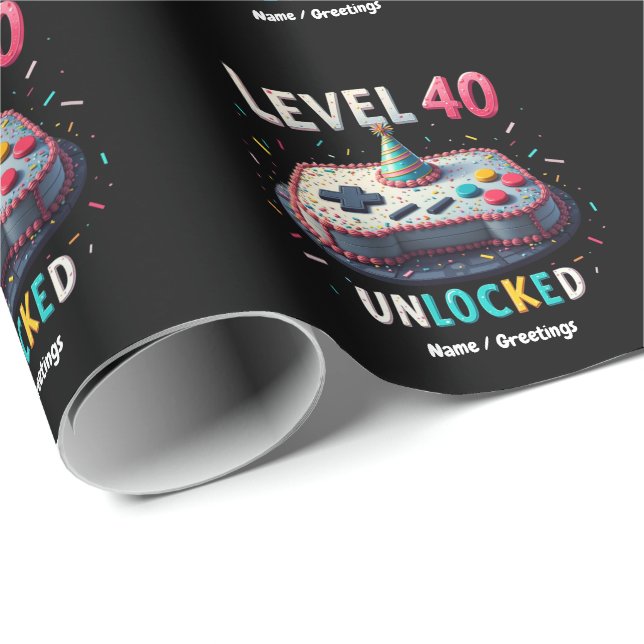 Papier Cadeau Niveau 40 Déverrouillé Style de jeu 40e anniversai (Coin rond)