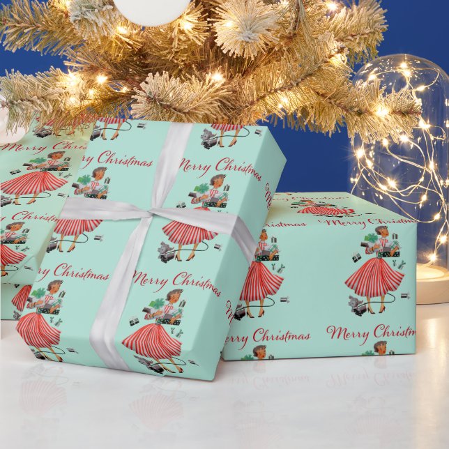 Papier Cadeau Noël 1950 Dame Vintage  (Vacances)