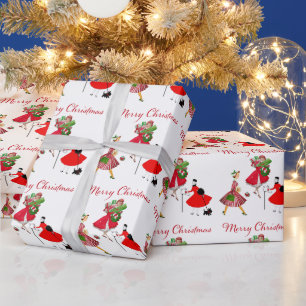 Papier Cadeau Noël 1950 Femmes Vintage