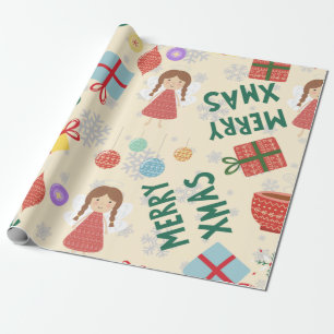 Papier Cadeau Noël 2022 moderne mignon rose rouge vert élégant
