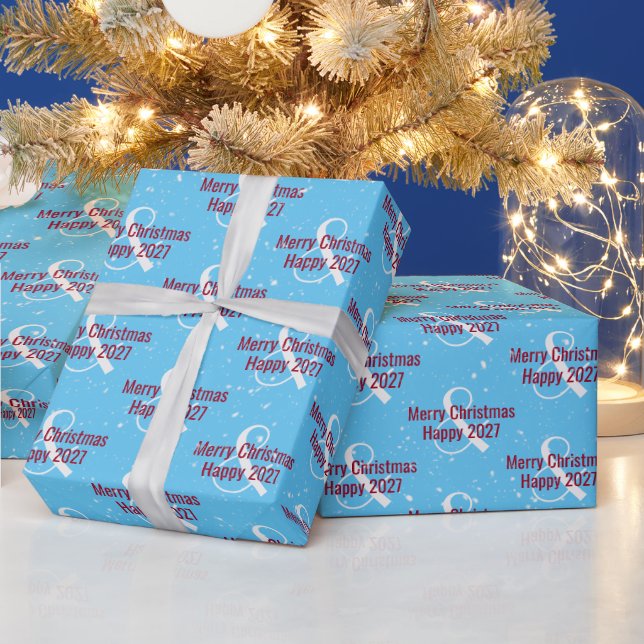 Papier Cadeau Noël 2026 Texte sur Bleu  (Vacances)