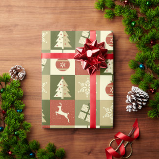 Papier Cadeau Noël à carreaux rétro rouge et vert