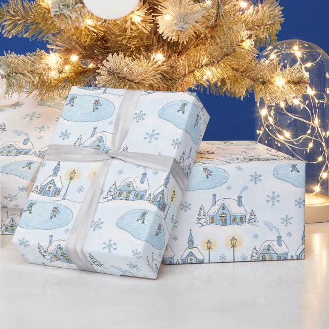 Papier Cadeau Noël à Cité de Neige de Nuit (Vacances)