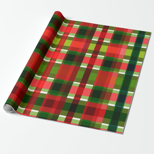 Papier Cadeau Noël À damiers Carrés Buffalo Plaid (Déroulé)
