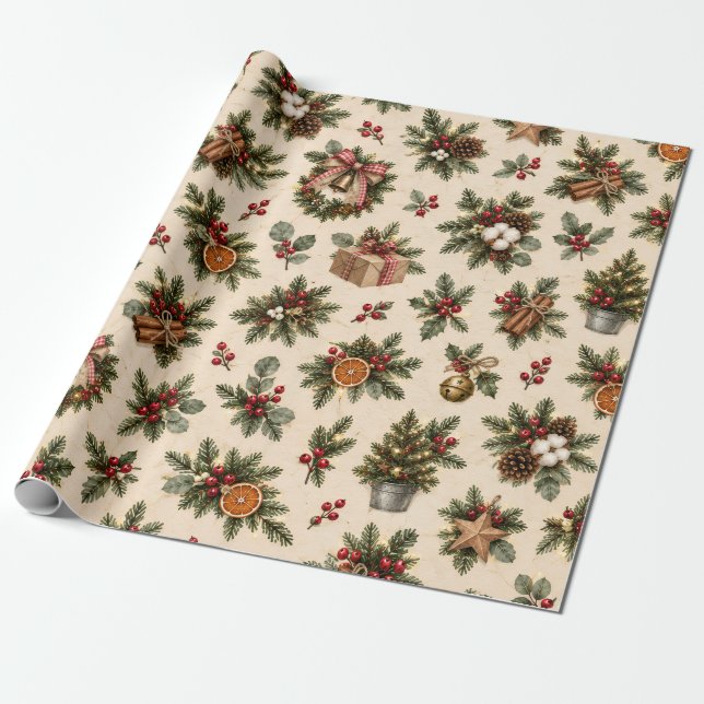Papier Cadeau Noël à la ferme rustique (Déroulé)