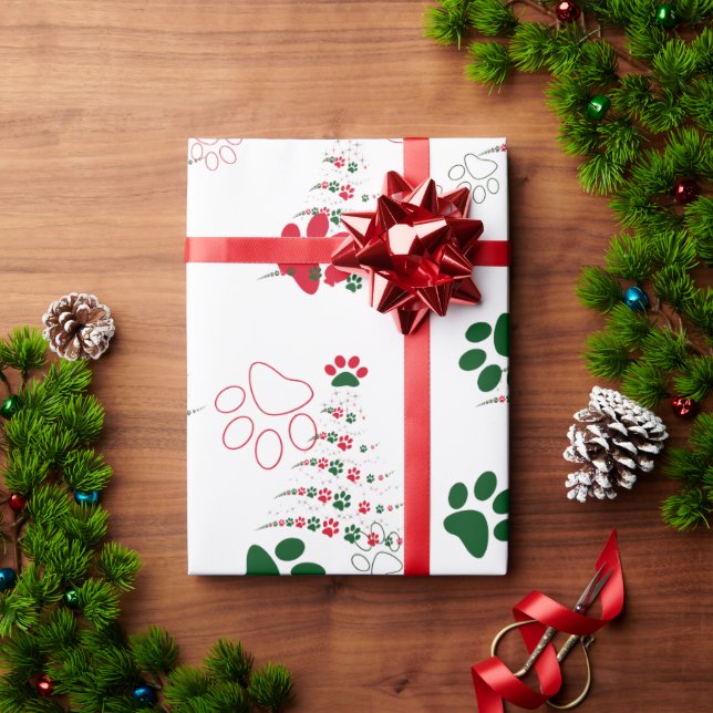 Papier Cadeau Noël à mât de chien rouge et vert (Cadeau de vacances)