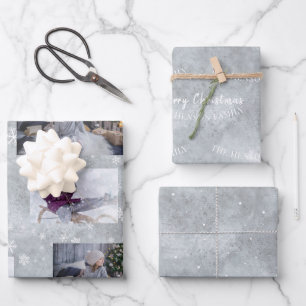 Papier cadeau Noël à motif flocon de neige et écri