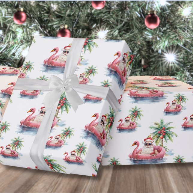 Papier Cadeau Noël à père Noël Beach (Santa Claus Tropical Beach Christmas Wrapping Paper)