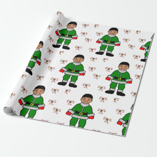 Papier Cadeau Noël Afro Boy Kid Cute Elf
