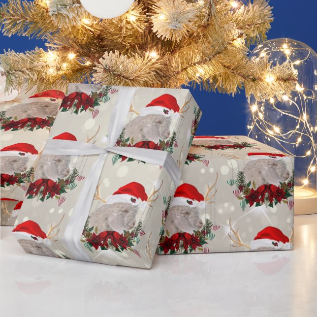 Papier Cadeau Noël Angora Kid Goat Poinsettia Wreath (Vacances)