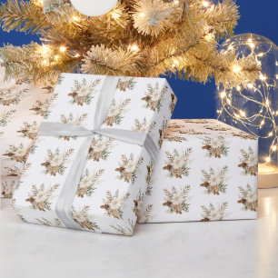 Papier Cadeau Noël aquarelle cône de pin floral