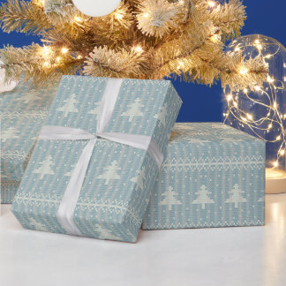 Papier Cadeau Noël Arbre de Noël Sweater Moche Bleu Hiver Fêtes