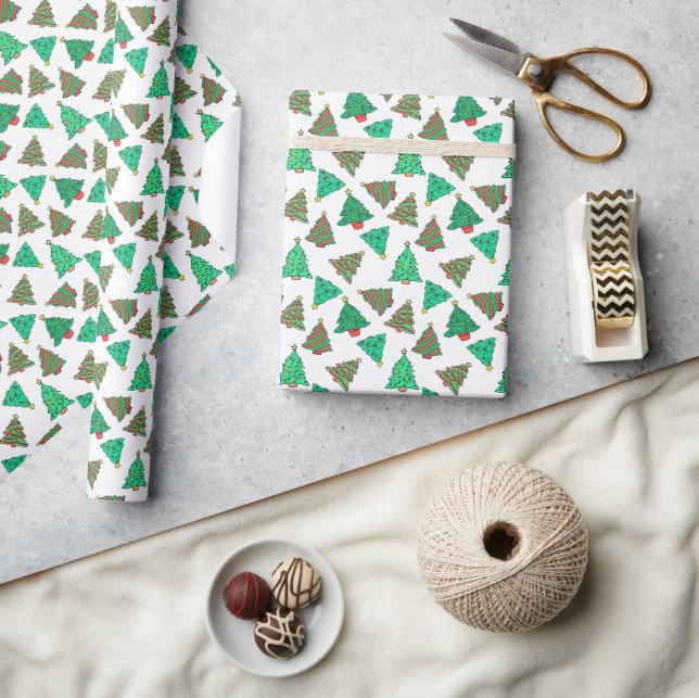 Papier Cadeau Noël Arbre Motif Vacances Blanc (Artisanat)