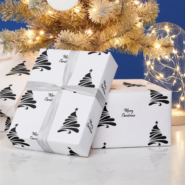 Papier Cadeau Noël Arbre Noir Blanc (Vacances)