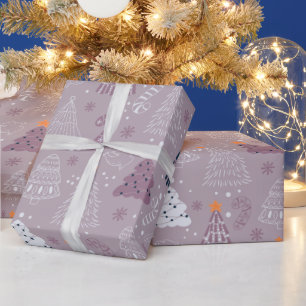 Papier Cadeau Noël Arbres Doves Snowflakes Gris Noël